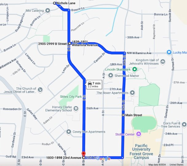 Parade route from FGHS to 23rd to Main to Willamaina